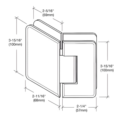 C0L045CH polished chrome beveled glass-to-glass shower hinge, solid brass, self-centering, 135 angle.