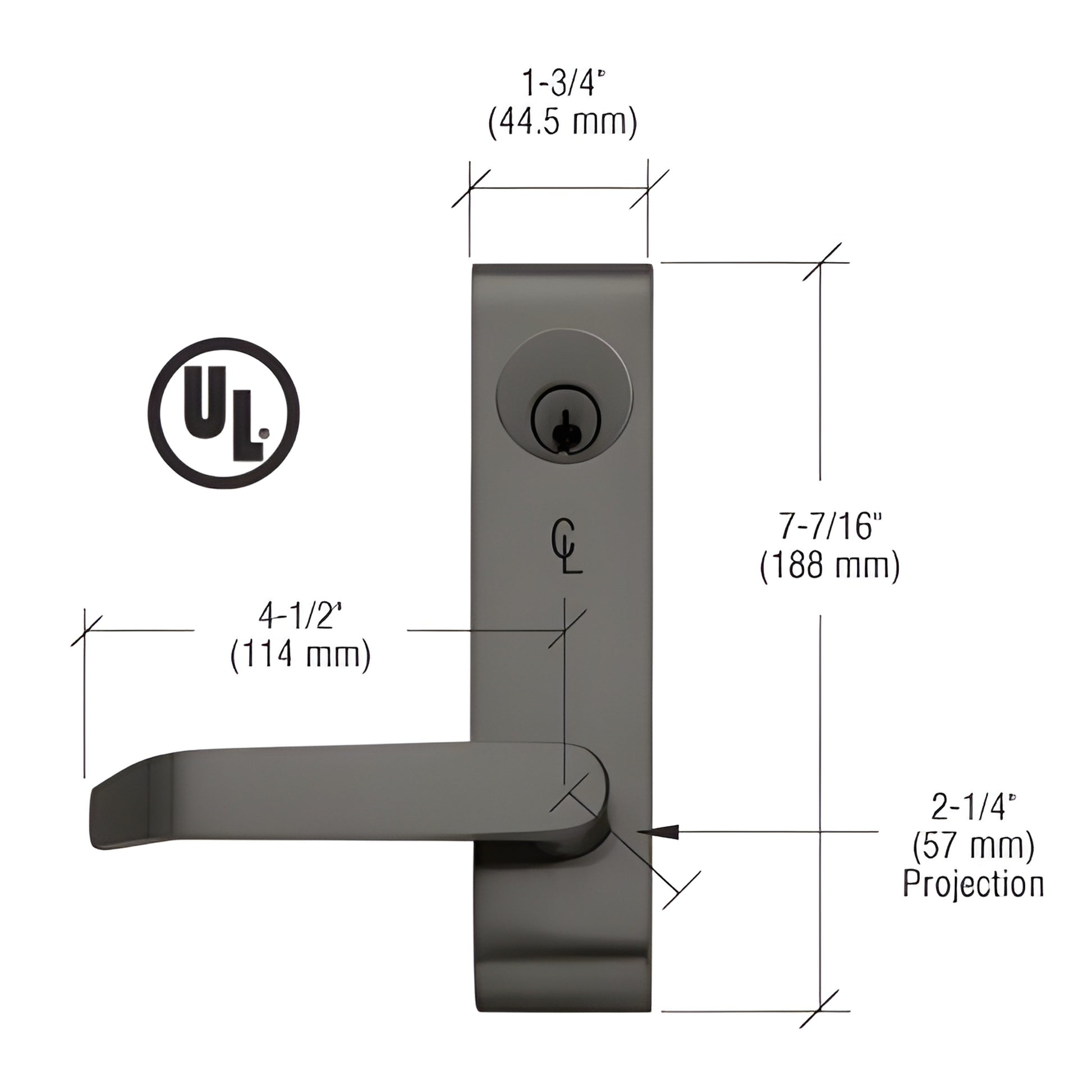 Dark bronze CRL Jackson locking flat lever outside trim for rim panic devices, 4-1/4" lever, SKU 9500LVNL02313