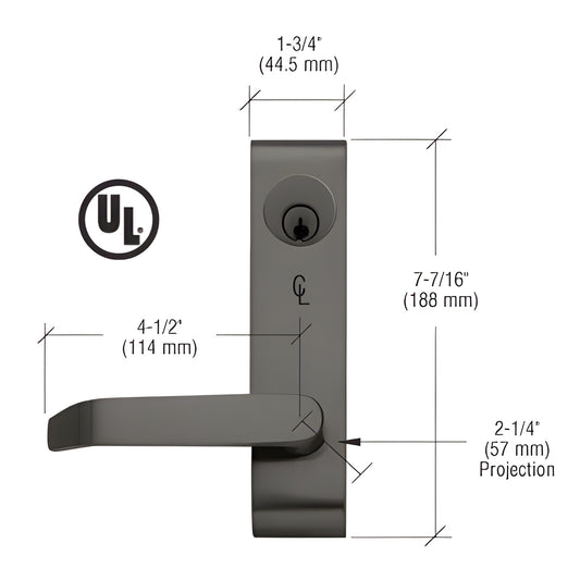 Dark bronze CRL Jackson locking flat lever outside trim for rim panic devices, 4-1/4" lever, SKU 9500LVNL02313