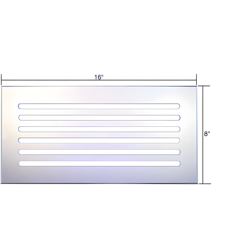 FMG1680 clear acrylic mirror air grille 16x8 in with beveled edges and horizontal 3/8 in slots
