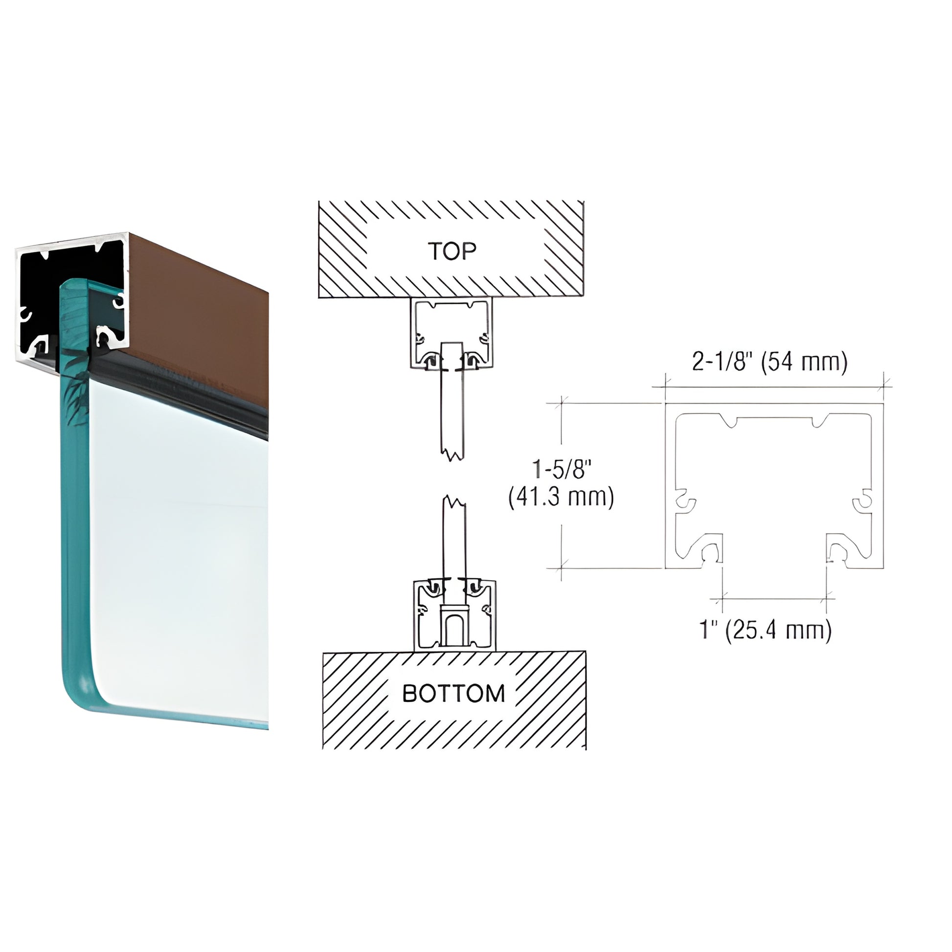 NH3DU240 black bronze anodized aluminum U-channel/header for 3/4" (19 mm) glazing, 2-1/8" (54 mm) wide