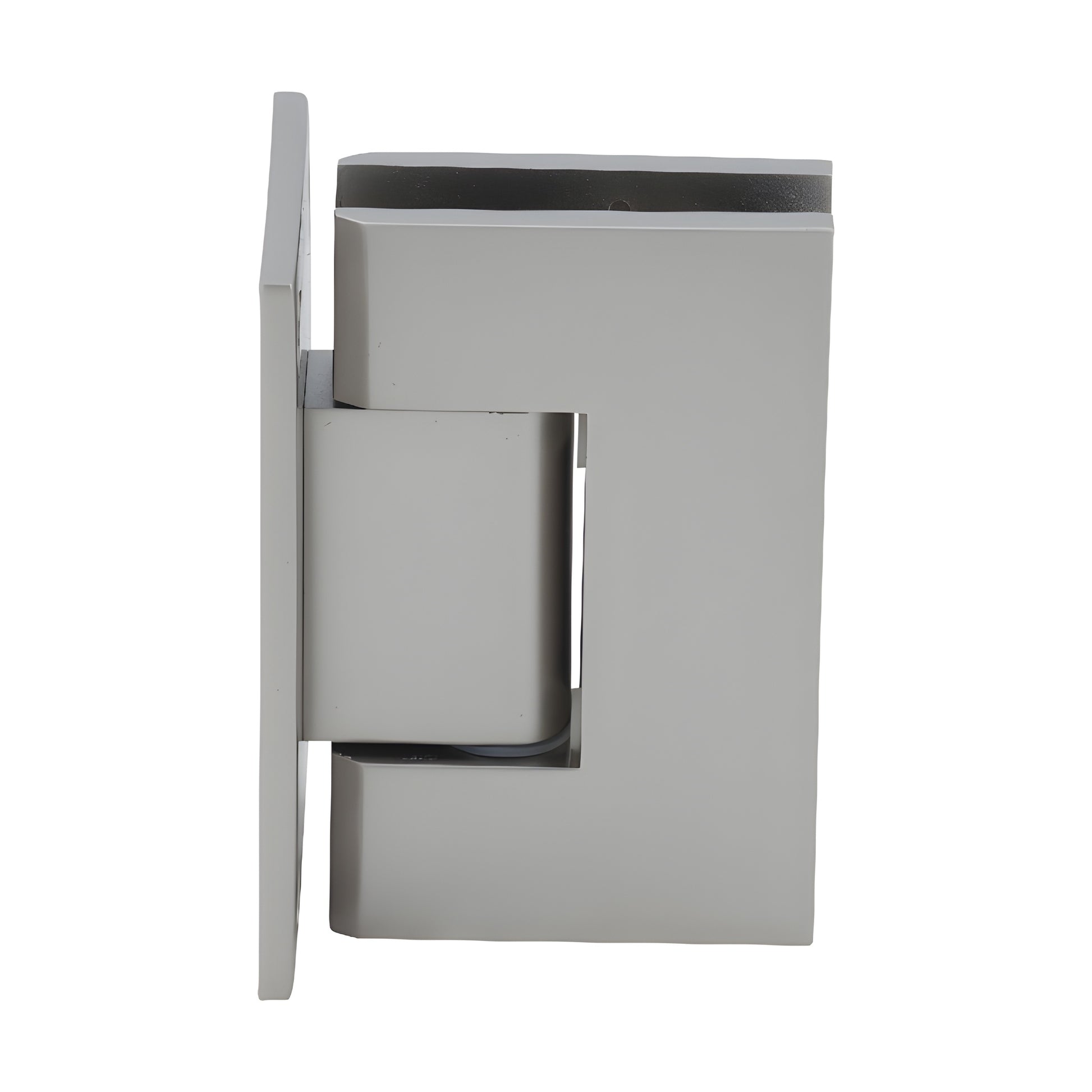 Satin nickel Geneva self-centering shower door hinge, full back plate for 8-12mm glass (GEN037SN)