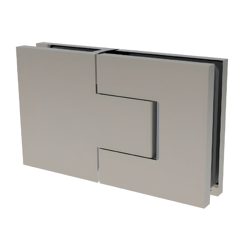 BEL380BN Bellagio concealed glass-to-glass shower hinge, brushed nickel, square modern design