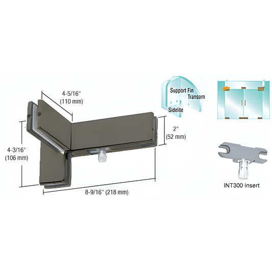 PH41RDU Black bronze left-hand sidelite transom patch with support fin bracket, INT300 insert, for 3/8-1/2 glass.