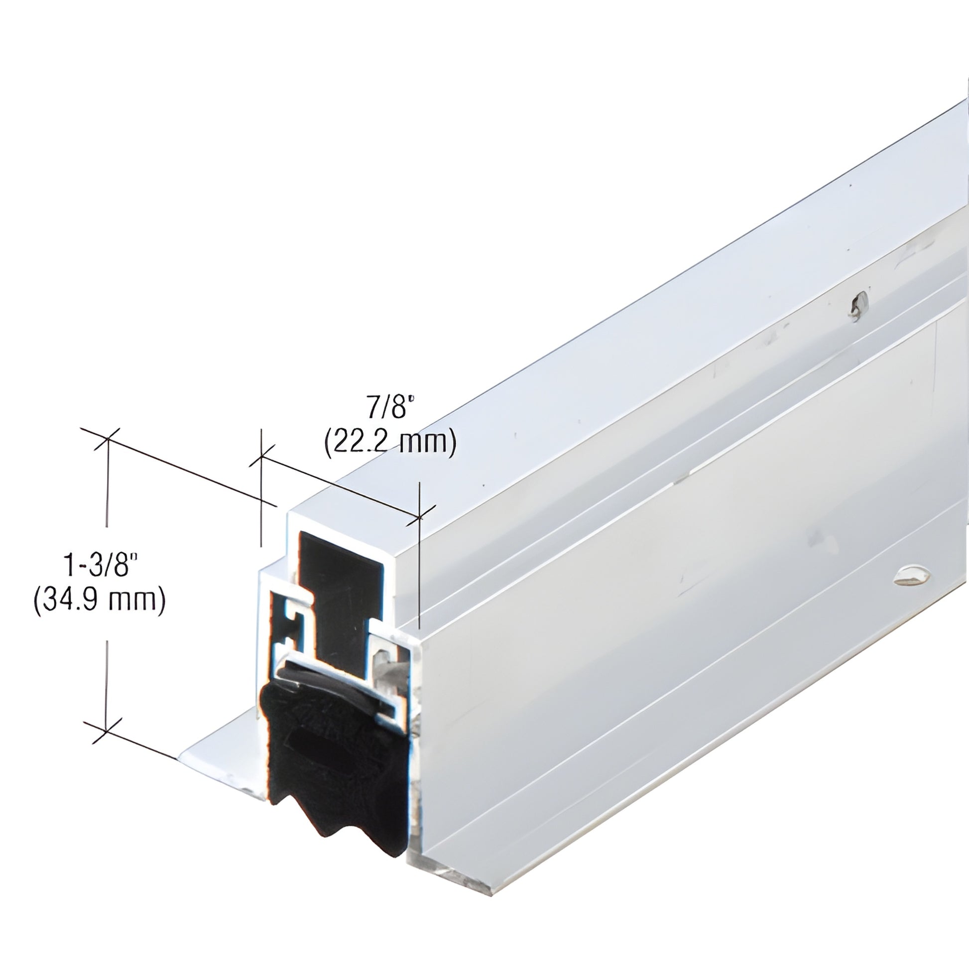 CRL aluminum mortise automatic door bottom (SKU 76NGA36) with black vinyl drop seal, 1-3/8" H 7/8" W.