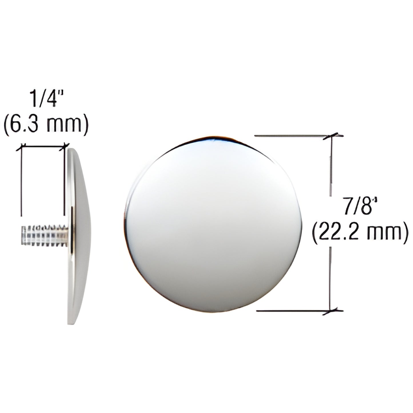 Chrome threaded shank rosette, low-profile 7/8" diameter, 1/4" thick (SKU 683336R)