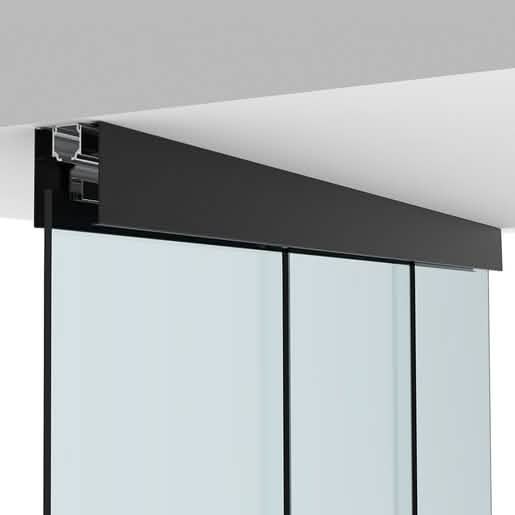 CRL70 Matte Black Sliding Door Kit with Two Fixed Panels, Ceiling Mount - Product Image 1