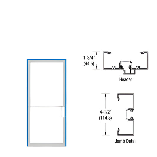 White Kynar NOA up-and-over 36x84 commercial door frame, RH, prepped for offset pivot and mortise lock, SKU DNS20A10FNR52
