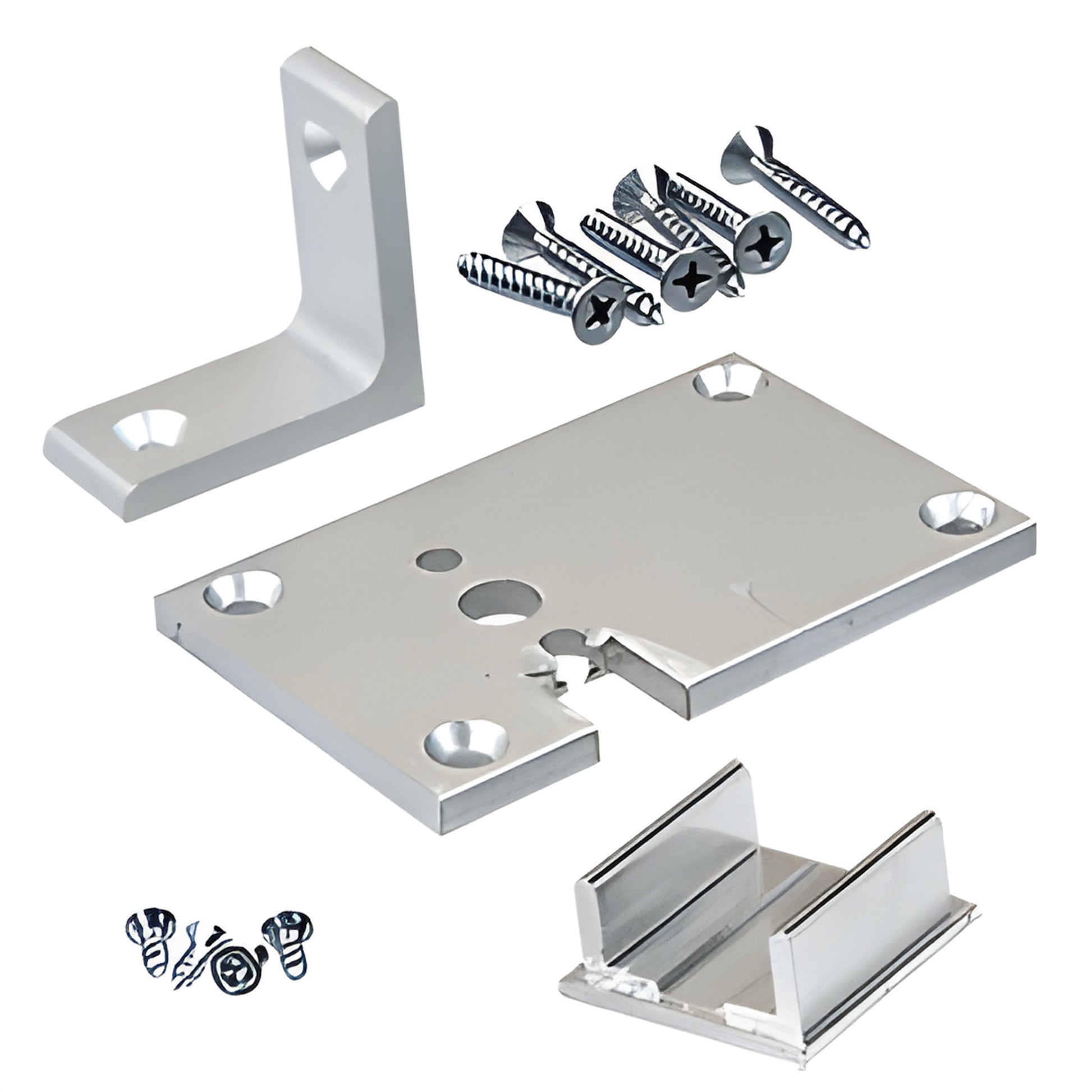 D1993AEL satin-anodized aluminum partition post base plate kit with L-bracket, glass channel cap and mounting screws