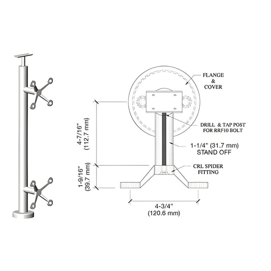 CRL P642CPS stainless steel spider post railing kit, 4-3/4 base plate, top saddle and fittings.