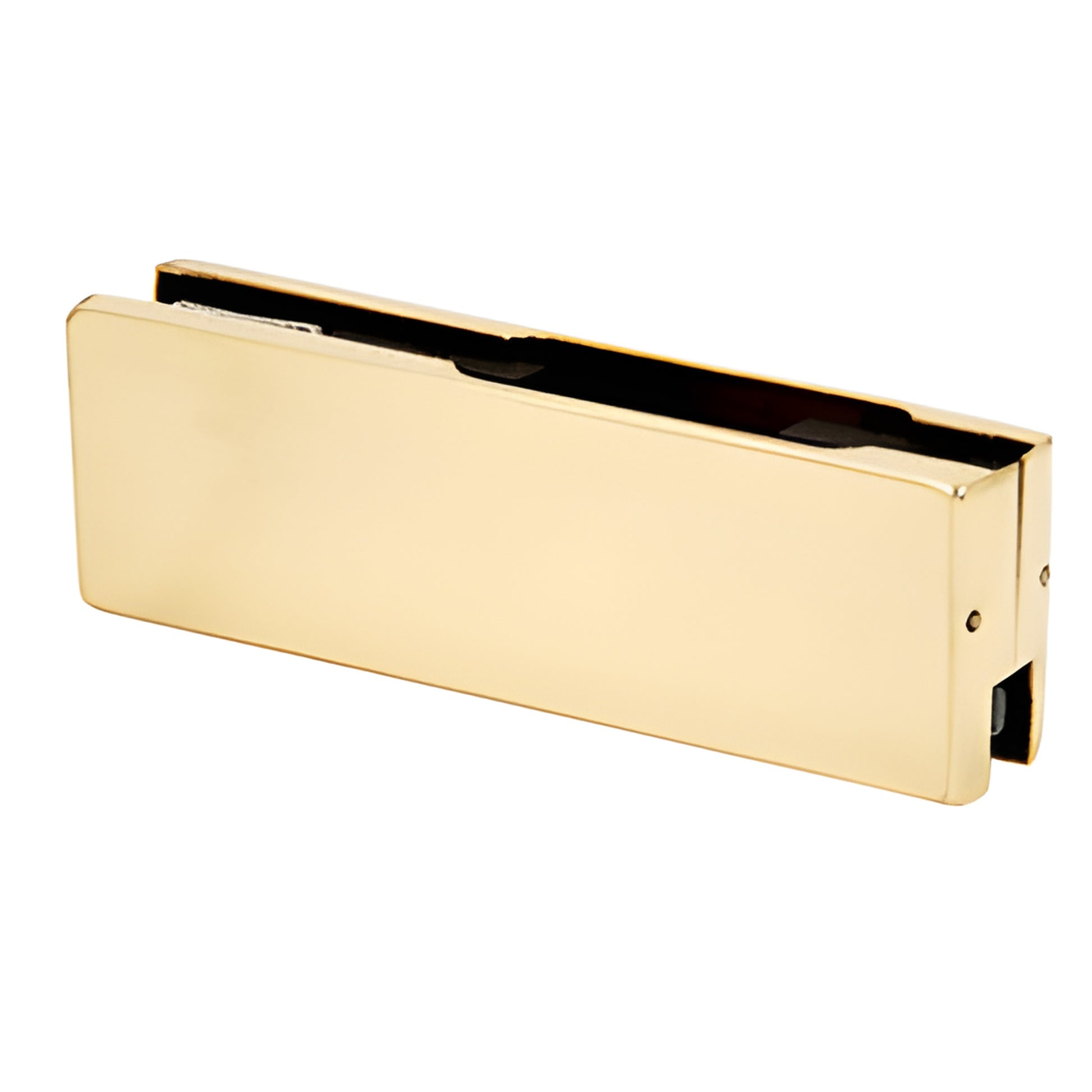 Polished brass top-or-bottom patch fitting for 3/8-1/2" frameless glass doors, SKU AMR201BR