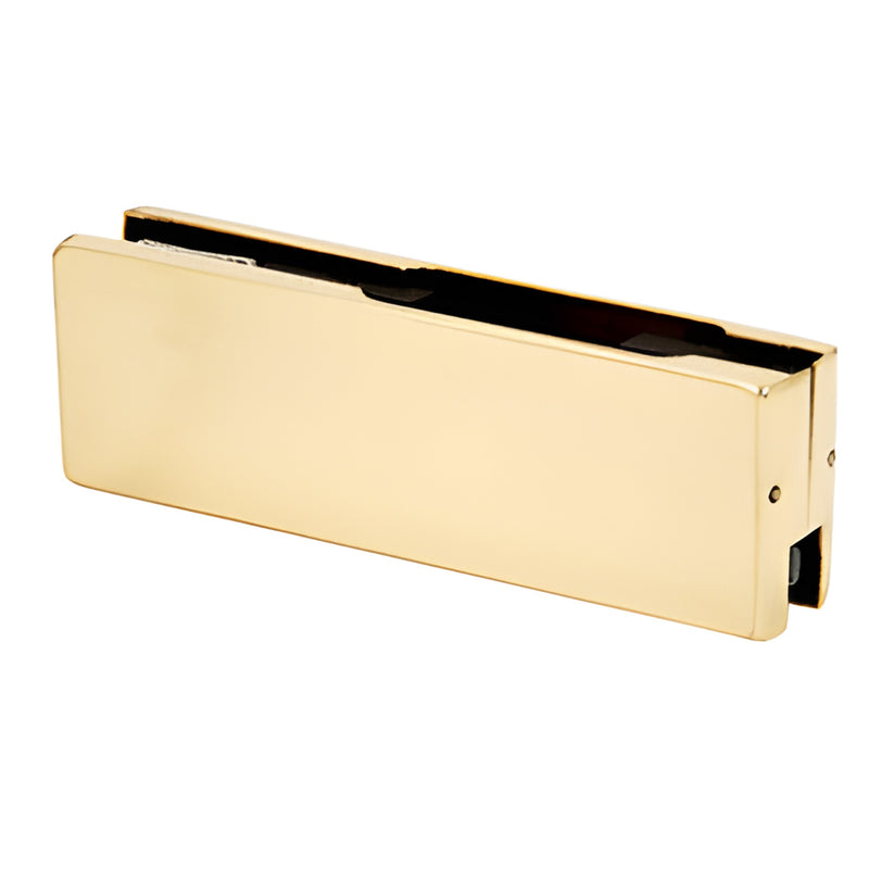 Polished brass top-or-bottom patch fitting for 3/8-1/2" frameless glass doors, SKU AMR201BR