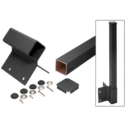 Matte black 2-3/8" square aluminum fascia mount post kit (FP948KBL) with bracket, cap and fasteners