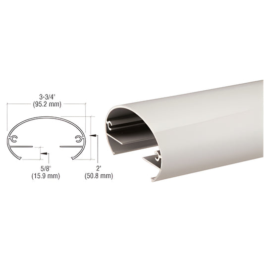 Sky White powder-coated aluminum top rail SKU 35TR241W, 3-3/4" wide 2" high, fits 1/4-1/2" glass or 3/4" pickets.