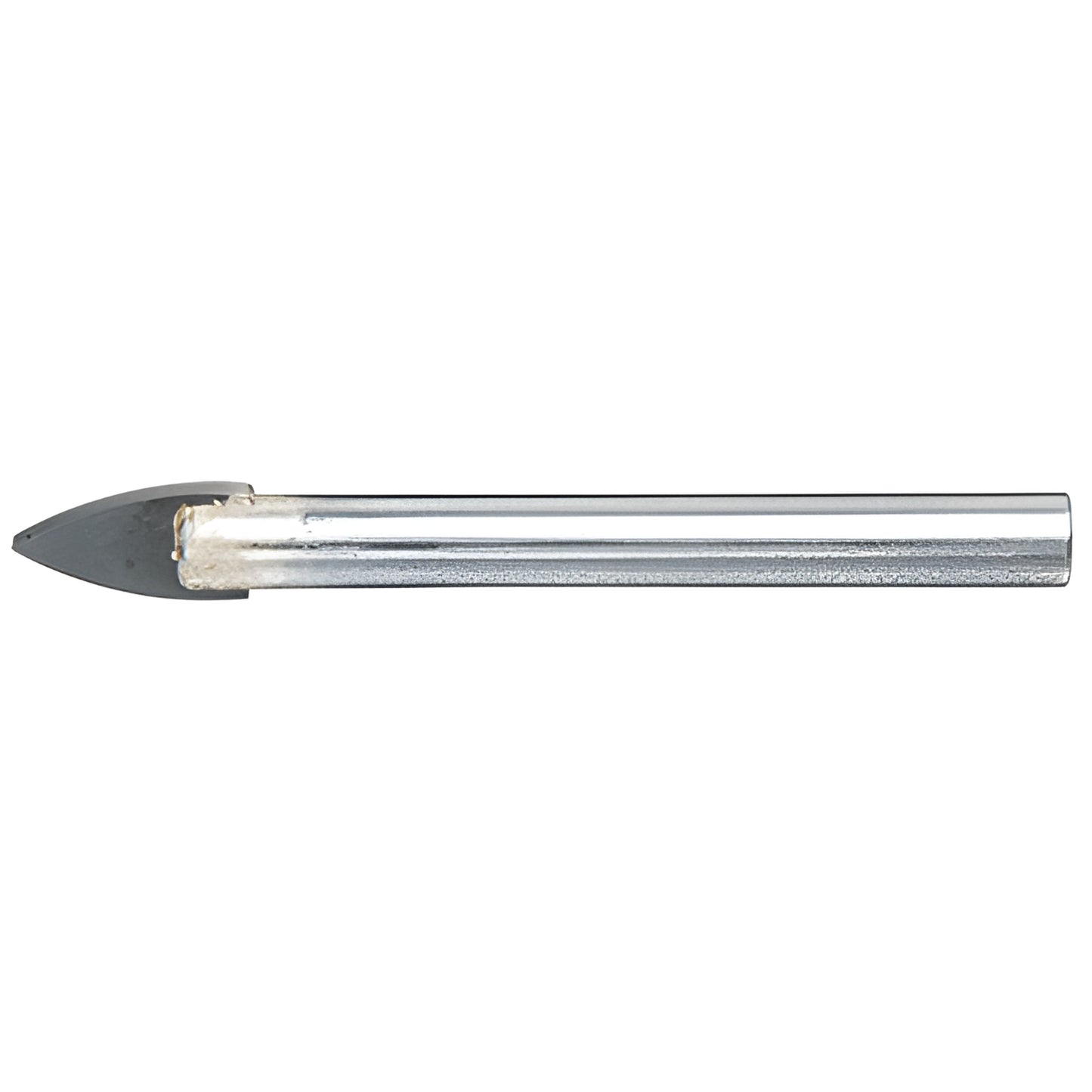 Carbide three-in-one glass/tile drill bit with tapered tungsten tip on 5/16" round shank - drills 3/16", 1/4", 5/16".