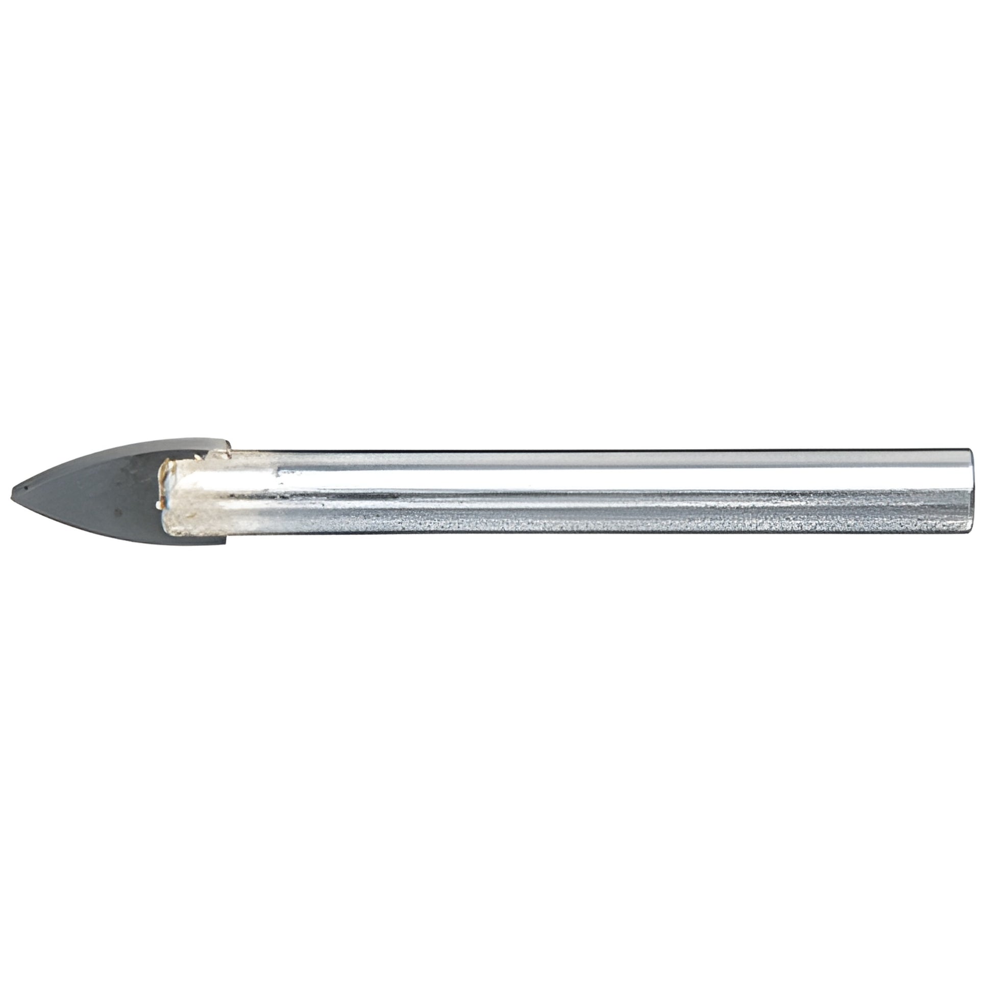 Carbide three-in-one glass/tile drill bit with tapered tungsten tip on 5/16" round shank - drills 3/16", 1/4", 5/16".