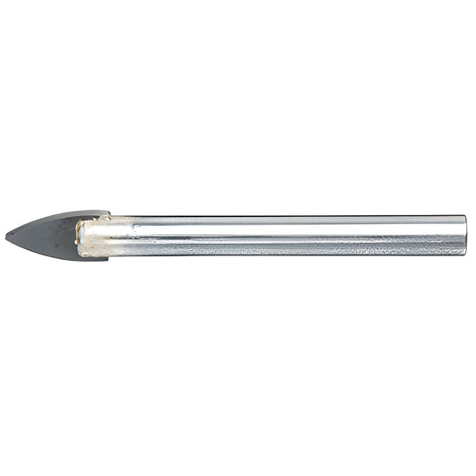 Carbide three-in-one glass/tile drill bit with tapered tungsten tip on 5/16" round shank - drills 3/16", 1/4", 5/16".