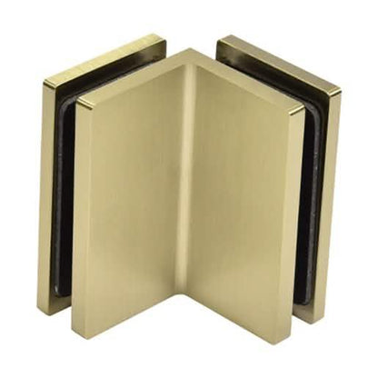 "CRL Brushed Bronze Como Series Glass-to-Glass Bracket for seamless glass panel connection
