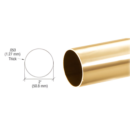 Polished brass 2 in. diameter hand railing tubing HR20PB, 0.050 in wall, hollow round tube, polished finish