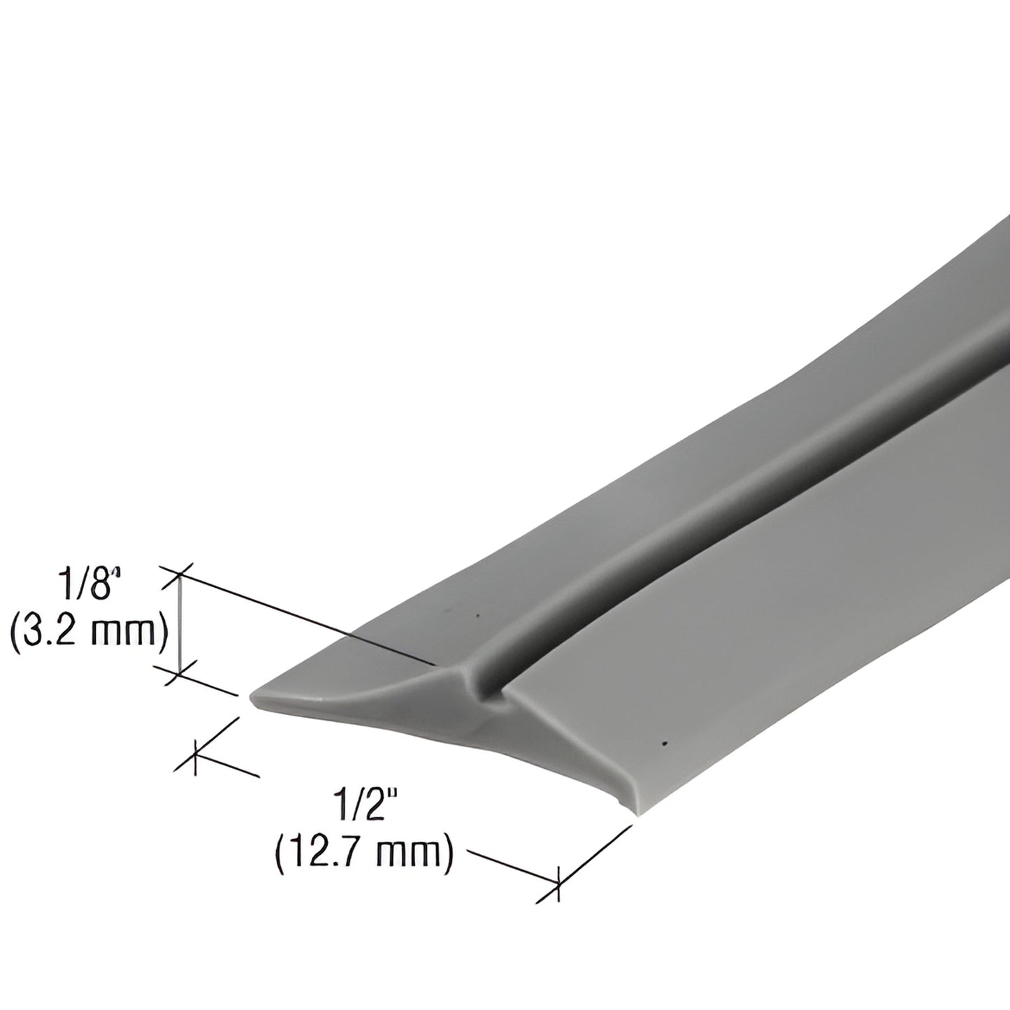 Gray extruded vinyl glazing spline GS233M, 1/2" (12.7 mm) tall 1/8" (3.2 mm) wide, for aluminum windows