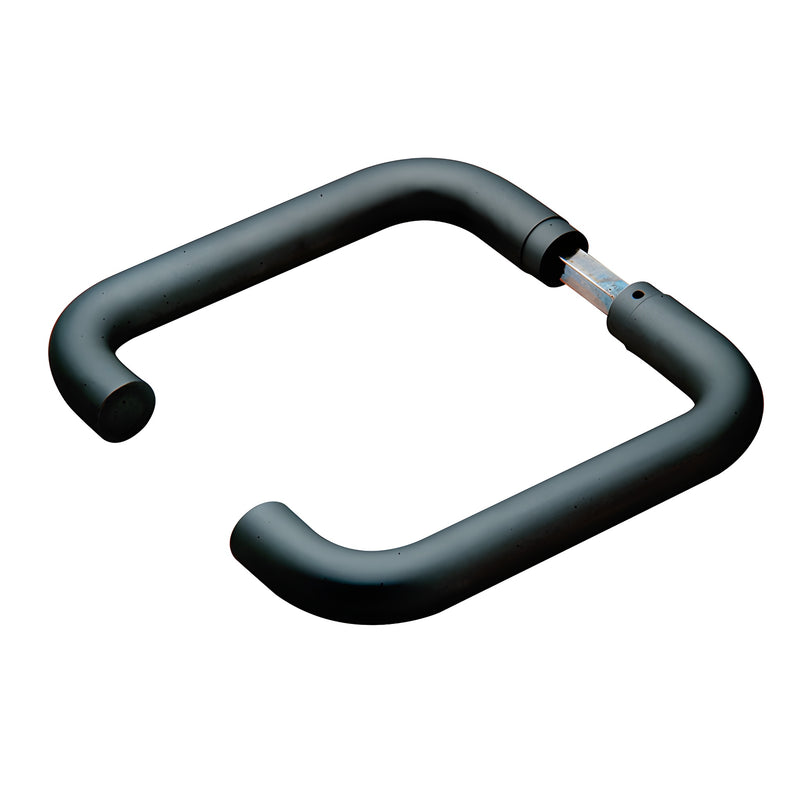 Matte black tubular 6 in. U-shaped lever handle pair with spindle for PTH311/PTH312 glass-mounted latch (SKU PTH302MBL)
