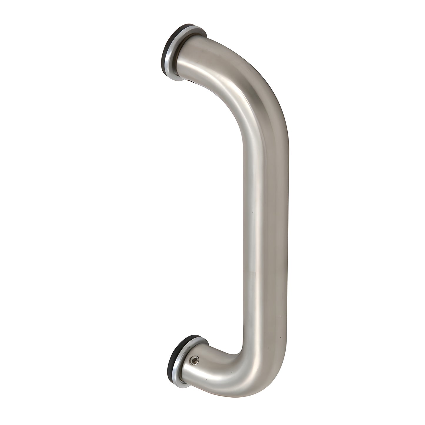 Brushed stainless steel 1" door pull handle, 8" center-to-center (SKU CM8BS), tubular curved design.