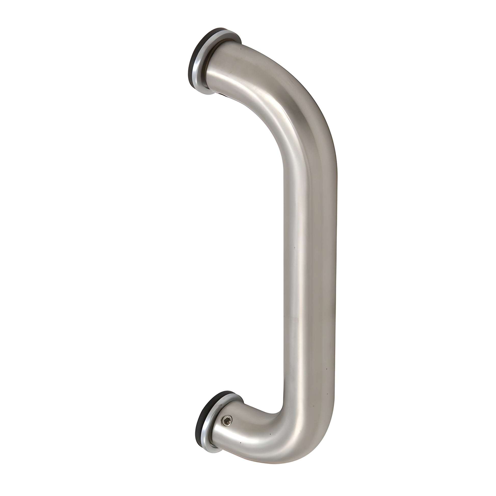 Brushed stainless steel 1" door pull handle, 8" center-to-center (SKU CM8BS), tubular curved design.