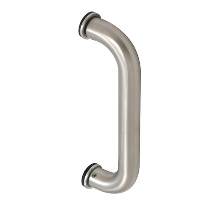 Brushed stainless steel 1" door pull handle, 8" center-to-center (SKU CM8BS), tubular curved design.