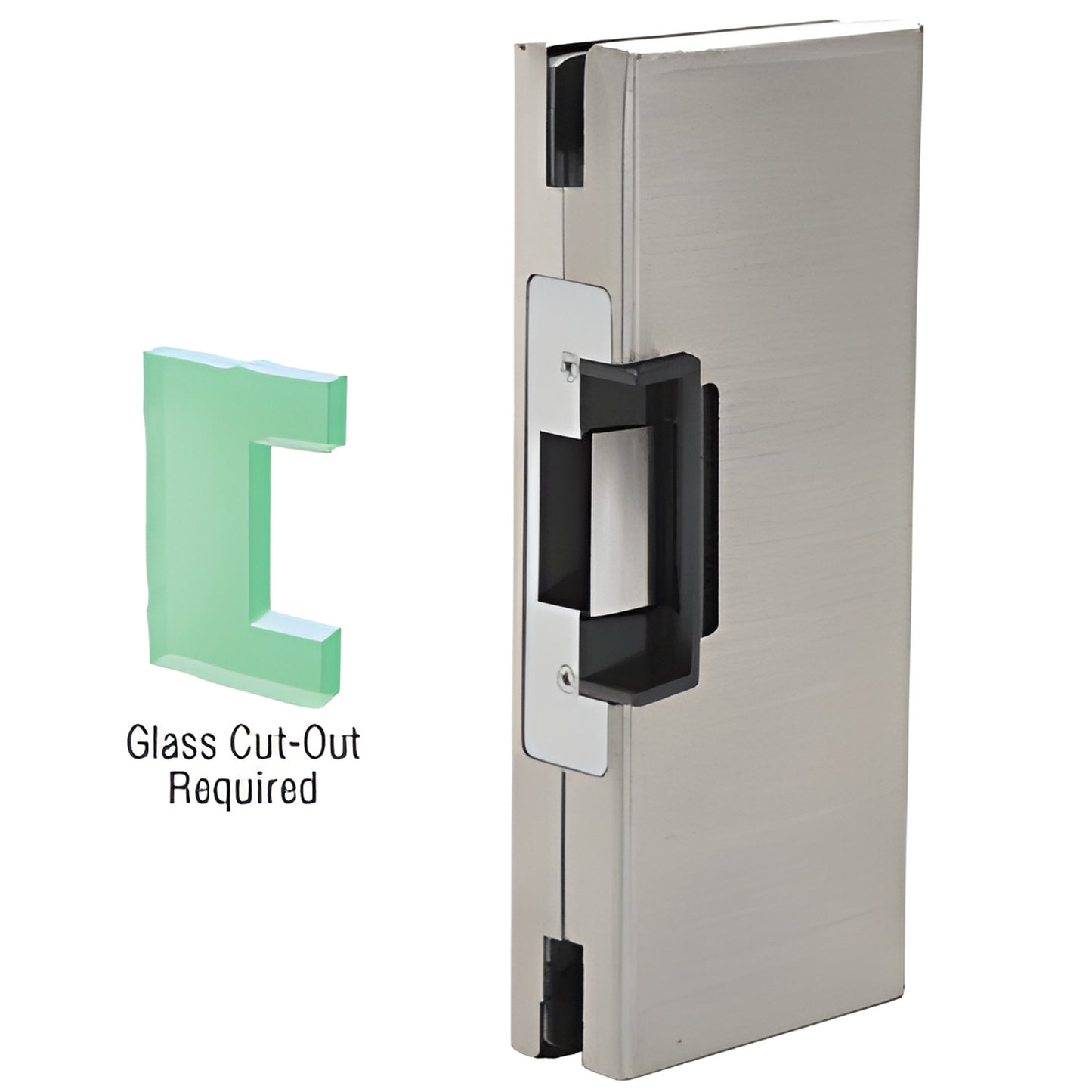 DLER410BS brushed stainless steel glass keeper for 1/2" (12mm) monolithic glass, 4x10 center lock, handed