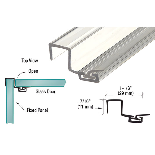 Clear U-shaped polycarbonate seal (P090SJ) for 90 glass-to-glass shower doors, includes clear vinyl insert.