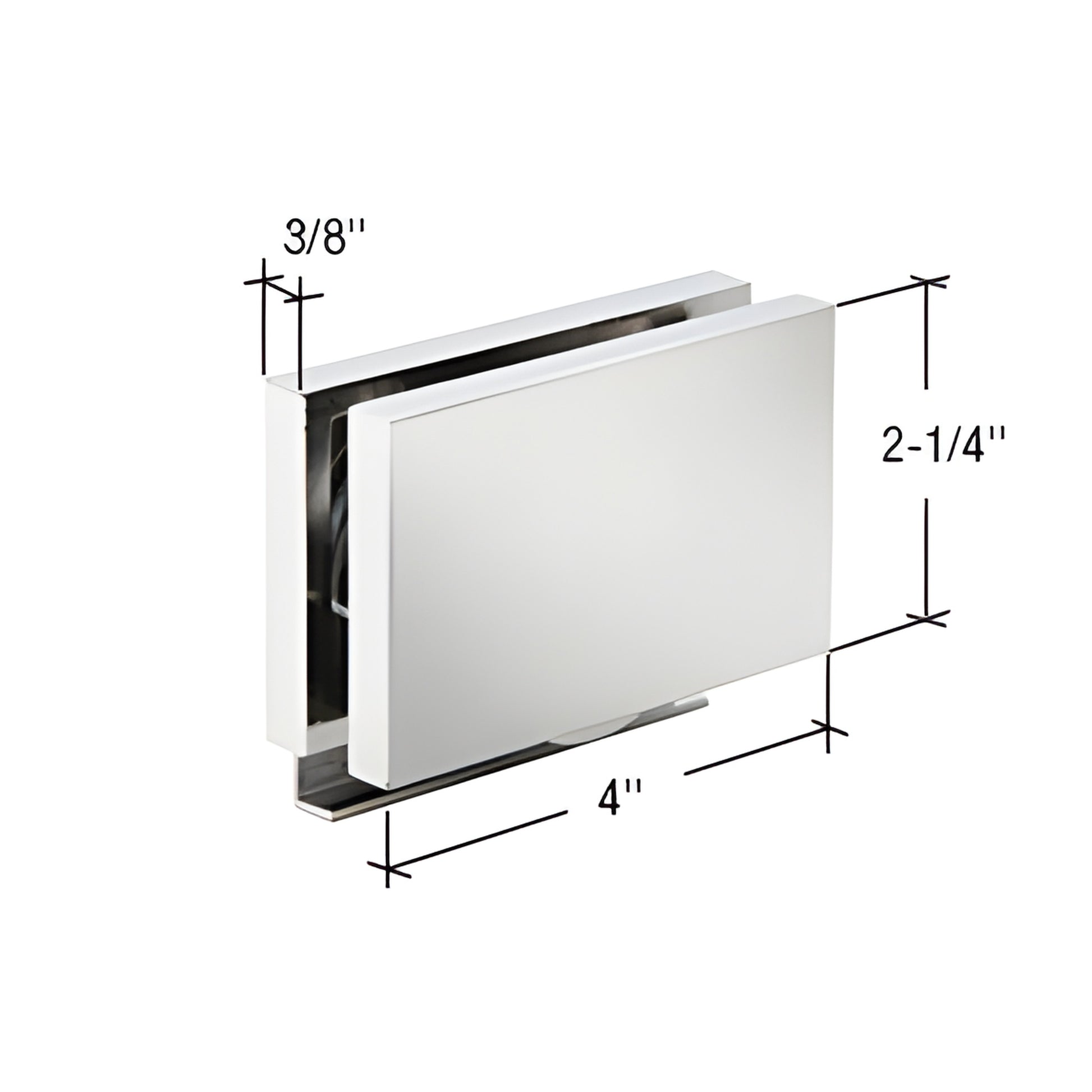 SR4CH polished chrome square-corner roller for Essence sliding shower door, brass body, fits 1/2 in glass, 4" x 2-1/4".
