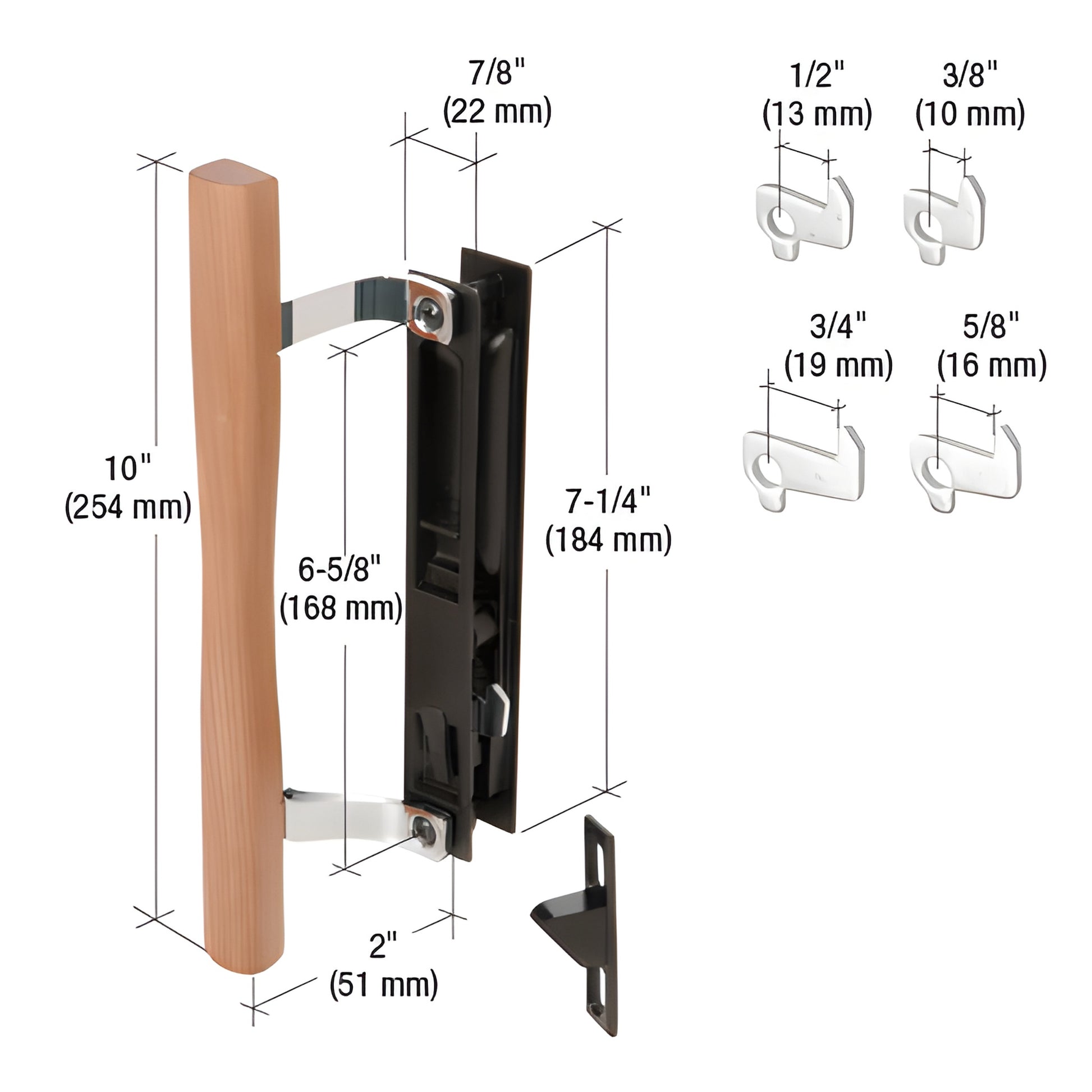 CRL C1032 black flush sliding door handle set with wood pull, keyed cylinder and four interchangeable hook lengths