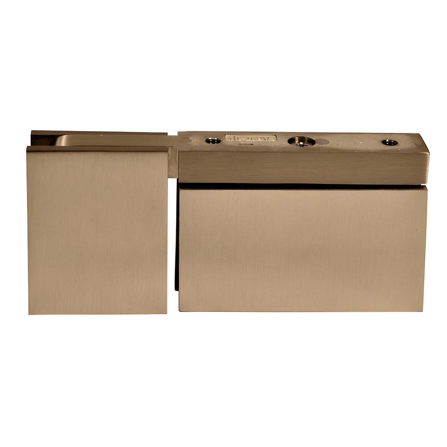 CAR07BBRZ Brushed-bronze solid brass squared pivot hinge for 8-10mm glass, top/bottom mount, self-centering
