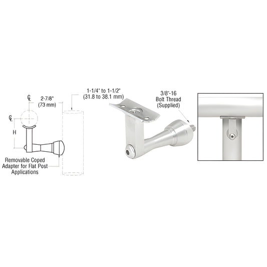 HR2SPSA satin anodized aluminum post-mounted handrail bracket, adjustable, fits 1.5-2" tubing and 1-1/4-1-1/2" posts