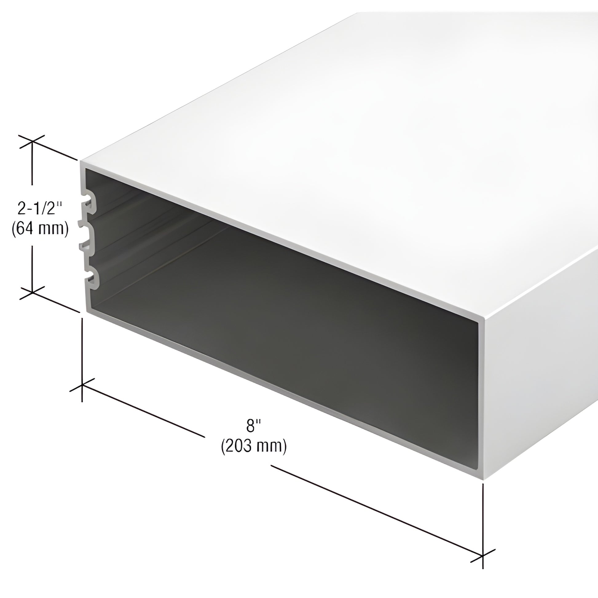 CW97452 white Kynar extruded aluminum rectangular curtain wall profile, 8" x 2-1/2" (203 x 64 mm)