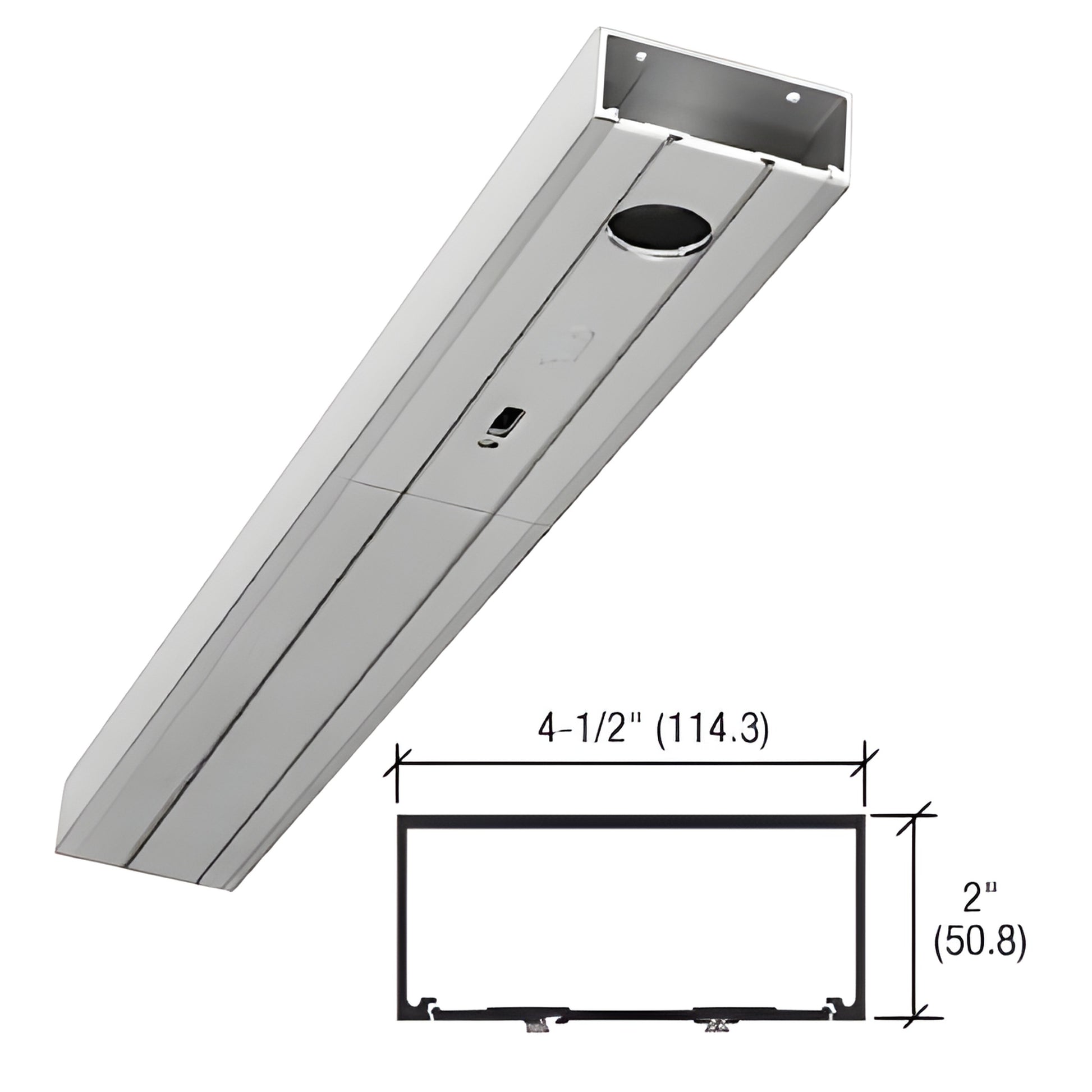 Clear anodized 2" x 4-1/2" commercial header for 36" center-hung door, prepped for overhead concealed closer. SKU HB317110036