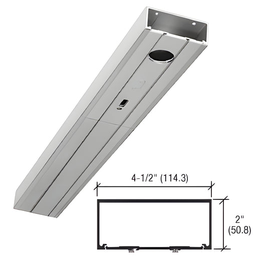 Clear anodized 2" x 4-1/2" commercial header for 36" center-hung door, prepped for overhead concealed closer. SKU HB317110036