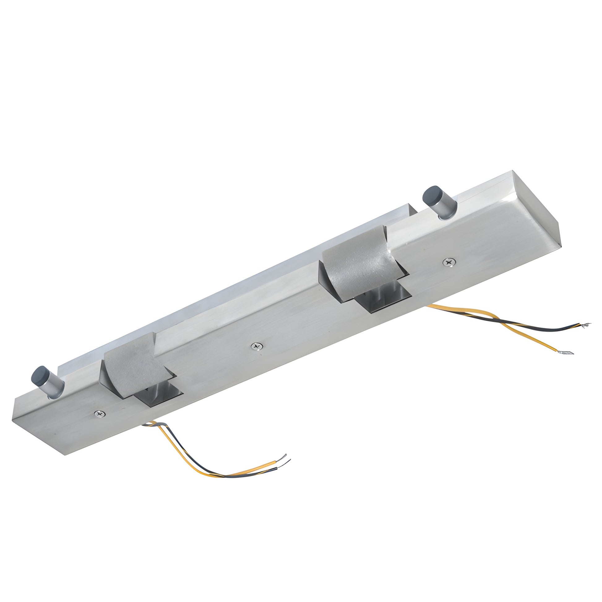 ESK2SDBS brushed stainless steel fail-secure electric strike keeper for aluminum stile glass doors, wires attached.