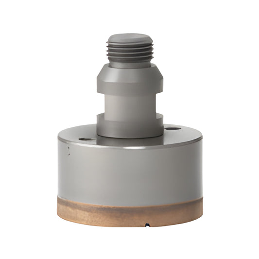 PDT212 2.5" metal-bond diamond glass drill, Belgian thread shank, gray body with copper diamond cutting rim