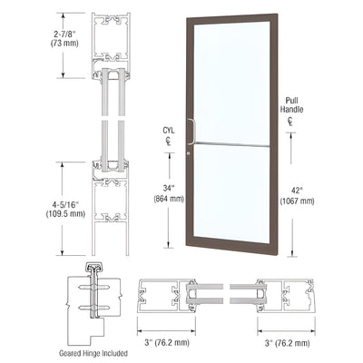 CRL-U.S. Aluminum Dark Bronze/Black Anodized Class 1 Custom Single Series 250T Narrow Stile Geared Hinge Thermal Entrance Door for Surface Mount Door Closer