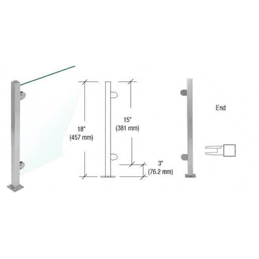 CRL 18" Stainless Partition End Post with Mini Z-Clamps for sleek, modern design.