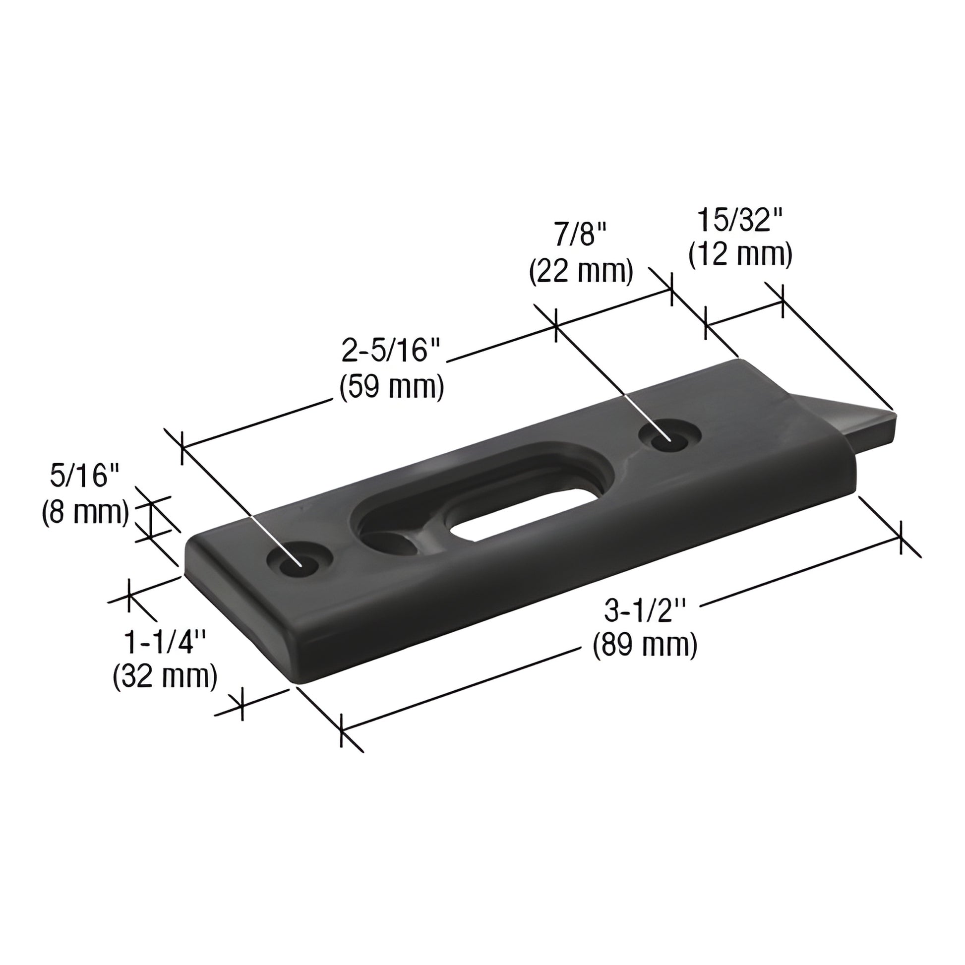 Black plastic CRL tilt window latch pair (left & right), 3-1/2 in long, 2-5/16 in mounting centers, SKU F2725