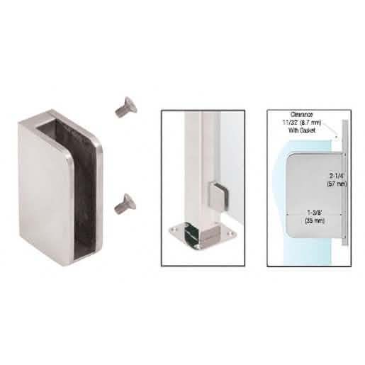 CRL Brushed Stainless Left Hand Glass Clip, 3/8" Flat Base, Closed Bottom, Durable Design
