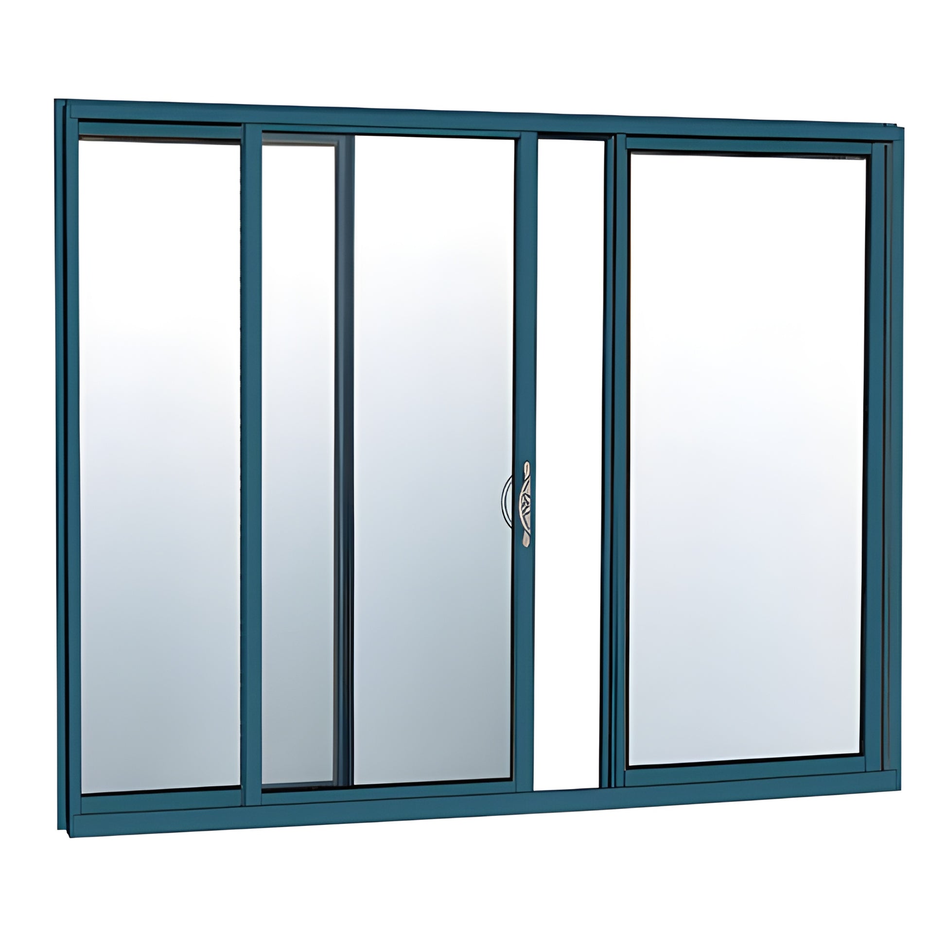 HS332FN71 teal Custom Kynar 4-panel thermally broken multi-track exterior sliding patio door with handle.