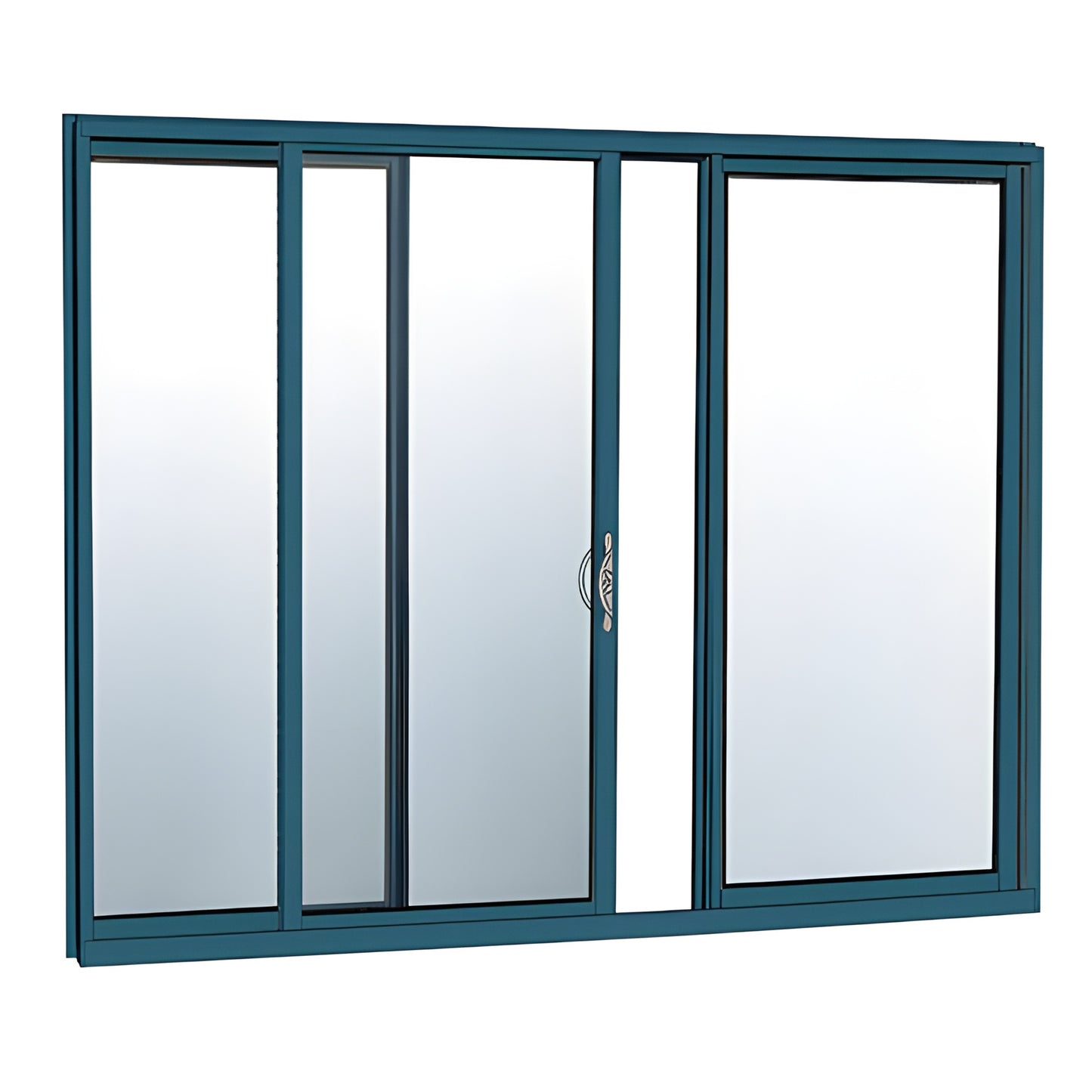 Series 3000 high-performance 4-panel sliding door, custom Kynar teal frame, multi-track stacking design - SKU HS336BB71