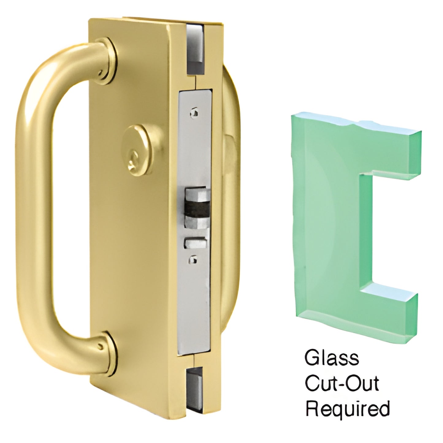 Polished brass 4x10 center lock DL410LPB with D-handle, thumbturn and keyed cylinder, for 1/2" tempered glass.