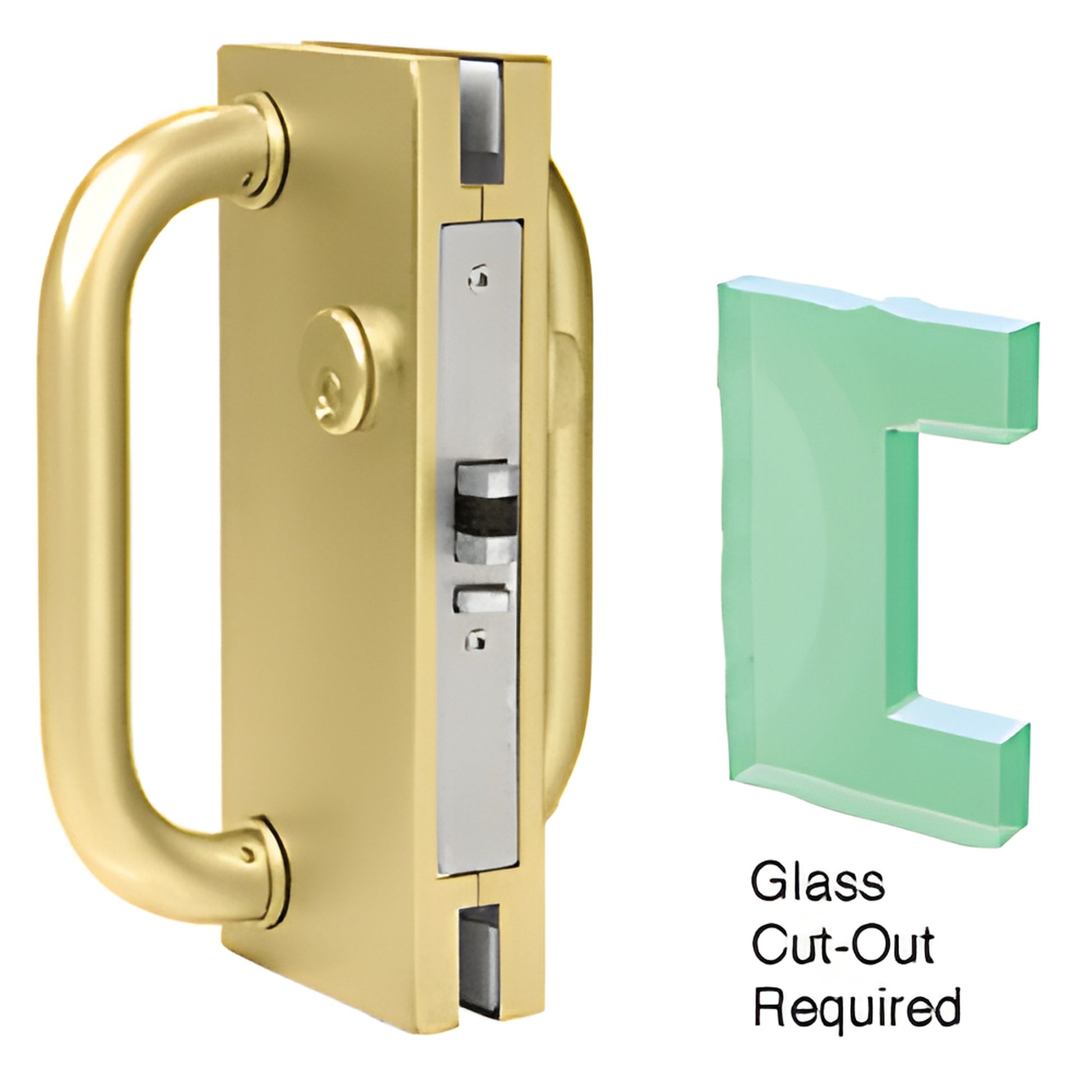 Polished brass 4x10 center lock DL410LPB with D-handle, thumbturn and keyed cylinder, for 1/2" tempered glass.