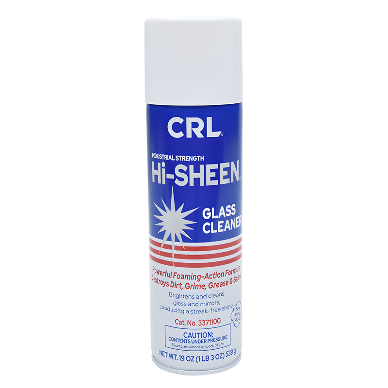CRL Hi-SHEEN aerosol glass cleaner can, blue and white 19 oz, industrial streak-free formula (SKU 3371100)