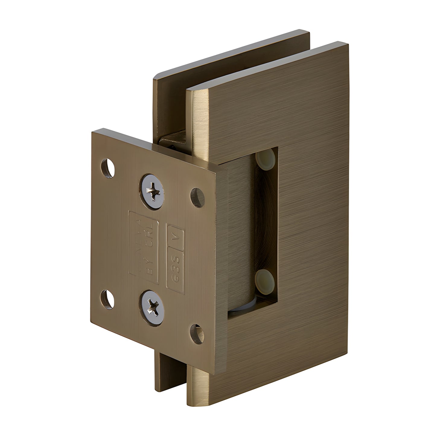 Brushed bronze solid brass Geneva wall-mount shower hinge, short back plate, for 8-12mm tempered glass (self-centering)