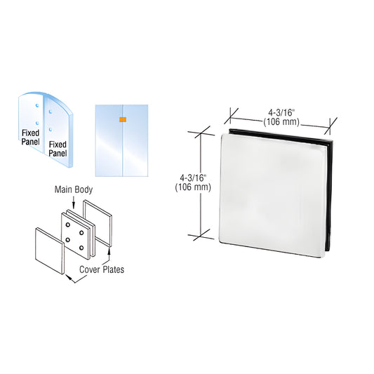 PH80BS brushed stainless steel square patch connector for two lite glass (3/8" or 1/2"), 4-3/16" (106 mm) square